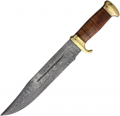 MR586 - Marbles Damascus Bowie Stacked Leather